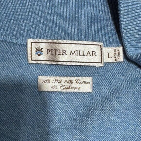 Peter Millar Mens Golf Knit Vest Size L Silk Cashmere Blend 1/4 Zip Argyle Blue‎ - Picture 3 of 6